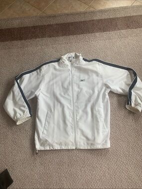 Reebok White Performance Jacket with Navy Stripe